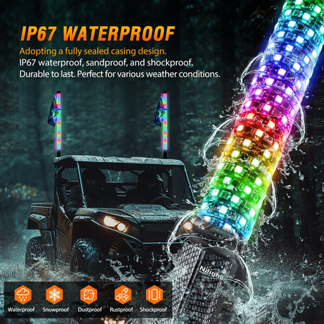 Nilight 2Pcs 3FT Spiral Antenna Bluetooth Remote App Control Led Fat Whip Light      