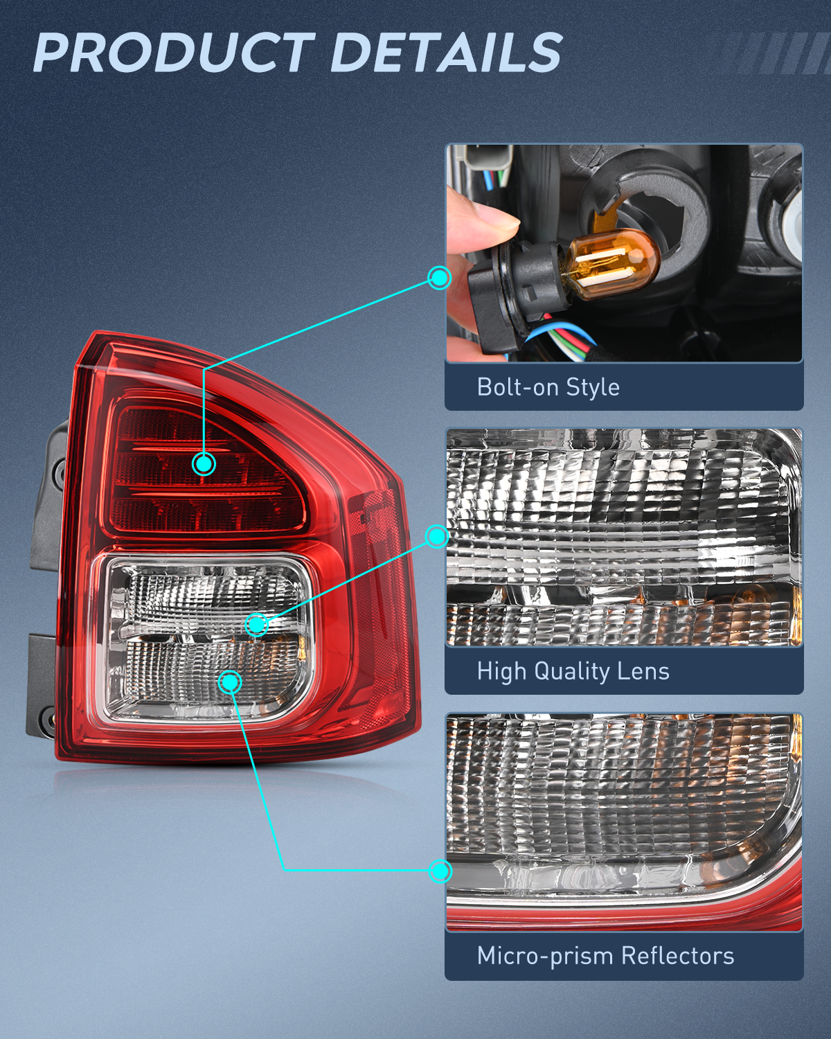 Nilight Taillight Assembly Compatible with 2011 2012 2013 Jeep Compass Tail Light OE Style Rear Lamp Replacement Passenger Side w/Bulbs