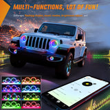 Headlight Assembly 7 Inch RGB LED Headlight and 4 Inchs Fog Light w/Turn Signal APP Remote Control Round Headlights Compatible with 2007 2008 2009 2010 2011 2012 2013 2014 2015 2016 2017 2018 Wrangler JK JKU