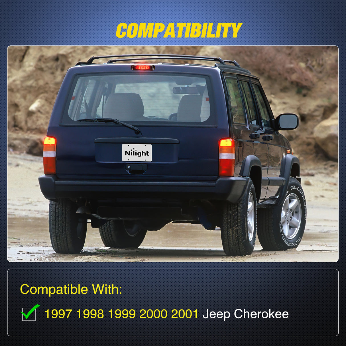 Nilight Third Brake Light Tail High Mount 3rd Stop Lights Smoked Lens Compatible with Jeep Cherokee 1997 1998 1999 2000 2001 SUV Accessories Rear Cab Lamp