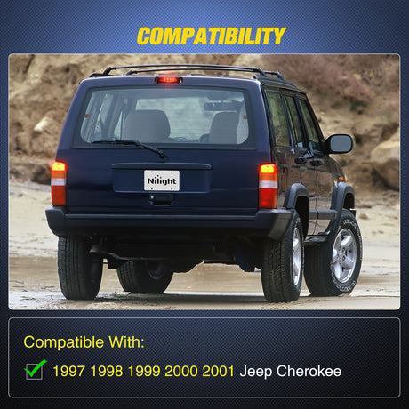 Nilight Third Brake Light Tail High Mount 3rd Stop Lights Smoked Lens Compatible with Jeep Cherokee 1997 1998 1999 2000 2001 SUV Accessories Rear Cab Lamp