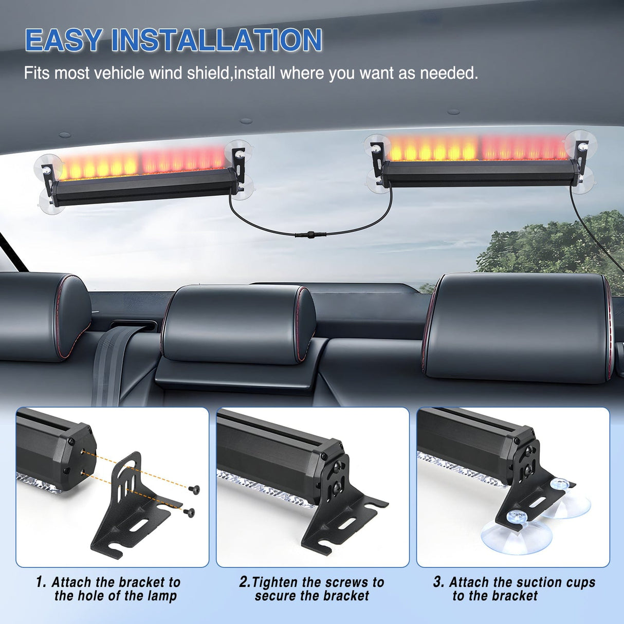Nilight 24LED Emergency Strobe Traffic Advisor Light Bar 2 in 1 Amber Red Dash Warning Safety Flashing Lights Front/Rear Windshield Construction Lights for Trucks Cars Plow Police Firefighter Vehicles