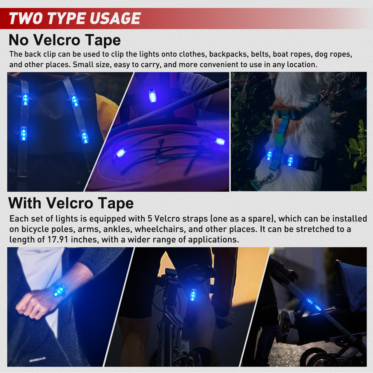 LED Safety Light 4PCS Blue Marine Navigation Bike Tail Lights Three Modes Waterproof Reflective Gear Clip On Flash Strobe Indicator Lamp for Night Boating Fishing