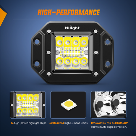 Nilight 2PCS 42W LED Flush Mount Light Pods Upgraded Spot Flood Combo Beam 12V 5Pin Rocker Switch Wiring Harness Kit-2 Leads, 2 Years Warranty (ZH044)