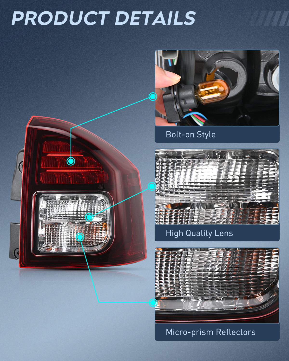 Nilight Taillight Assembly Compatible with 2014 2015 2016 2017 Jeep Compass Tail Light OE Style Rear Lamp Replacement Passenger Side w/Bulbs