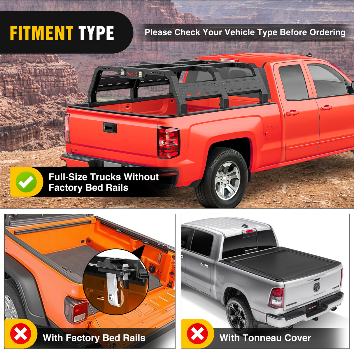 Nilight Truck Bed Cargo Rack Compatible with 2002-2024 Dodge Ram 1500 2014-2024 Chevy Silverado 1500 2009-2024 Ford F150 2007-2013 Toyota Tundra Overland Extender with 2Pcs LED Light Pods