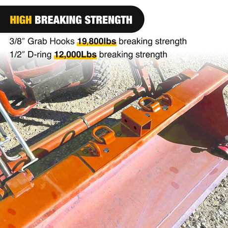 Nilight 3/8Inch Tractor Bucket Grab Hooks with 1/2Inch Tie Down Ring and 2Inch Receiver Grade 70 Forged Steel Bolt-On for John Deere Compact Tractor Bucket RV UTV Truck Max 4700LBS, Orange