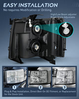 Nilight Headlight Assembly Compatible with 2007 2008 2009 2010 2011 2012 2013 Silverado 1500 2014 2500HD 3500HD Replacement Chrome Housing Clear Reflector