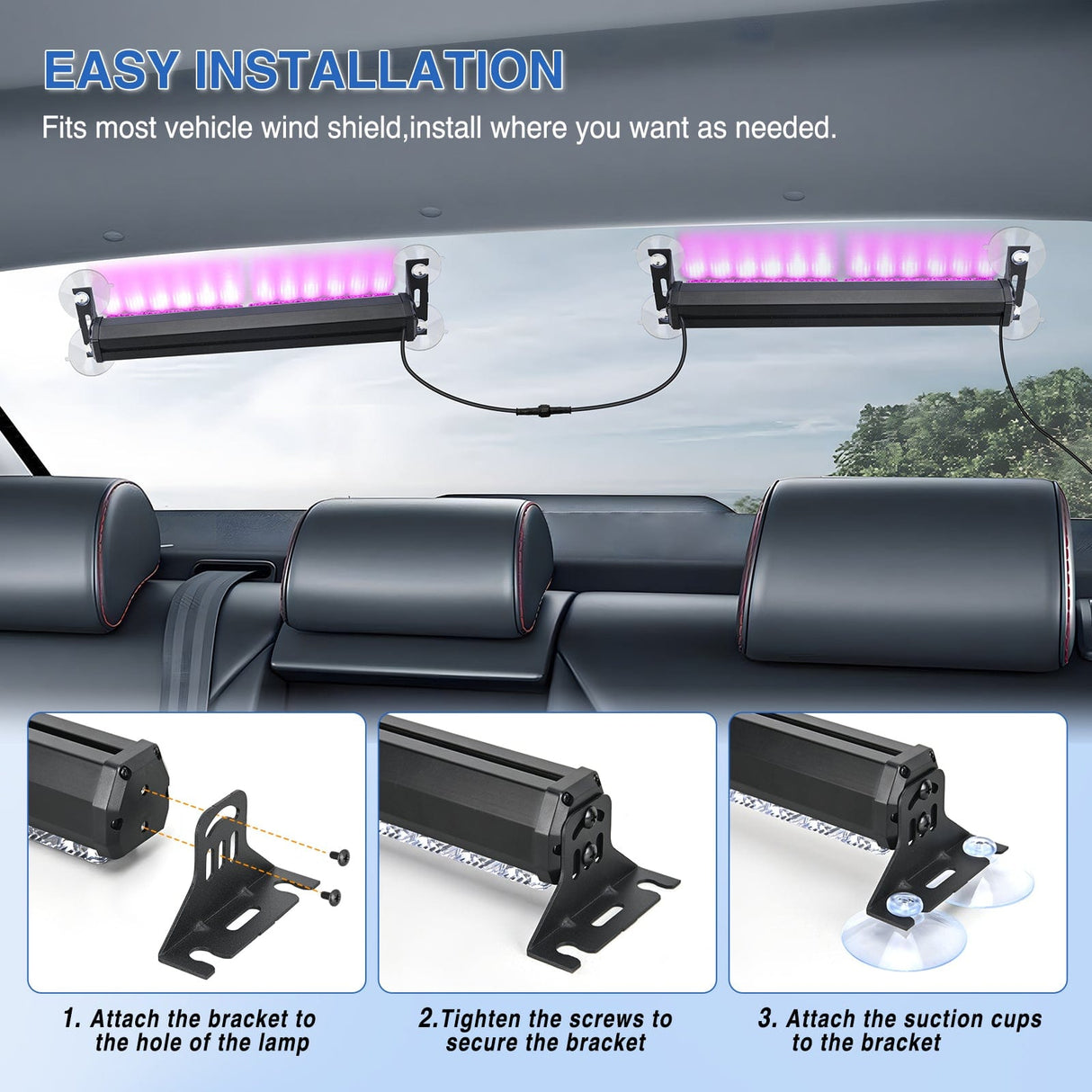 Nilight 24LED Emergency Strobe Traffic Advisor Light Bar 2 in 1 Purple Dash Warning Safety Flashing Lights Front/Rear Windshield Construction Lights for Trucks Cars Plow Police Firefighter Vehicles
