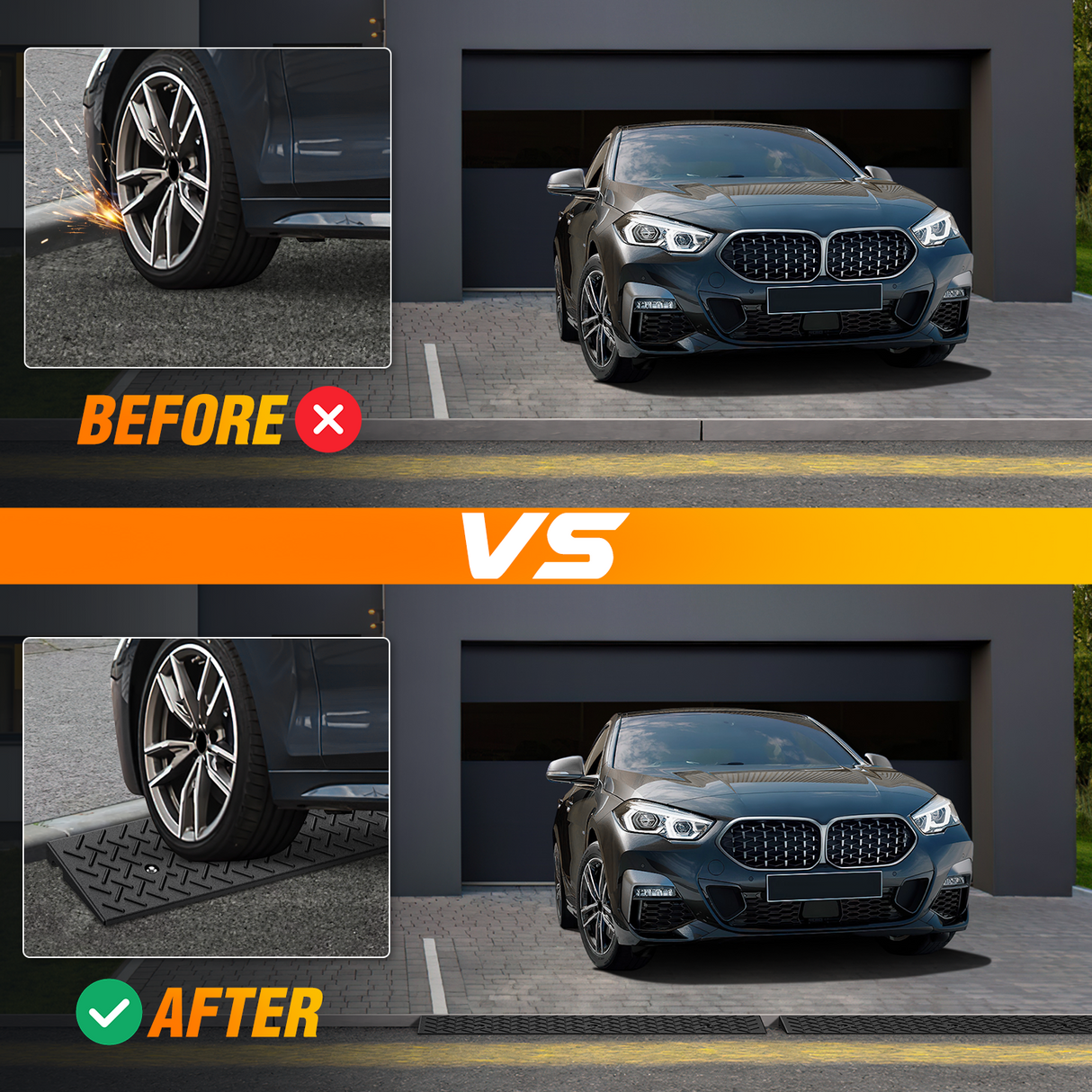 Nilight 1.6Inch Rise Curb Ramps, Heavy Duty Rubber Driveway Threshold Shed Ramp for Sidewalk Cars Lawn Mower Wheelchairs Motorcycles, 3300lbs Load Capacity