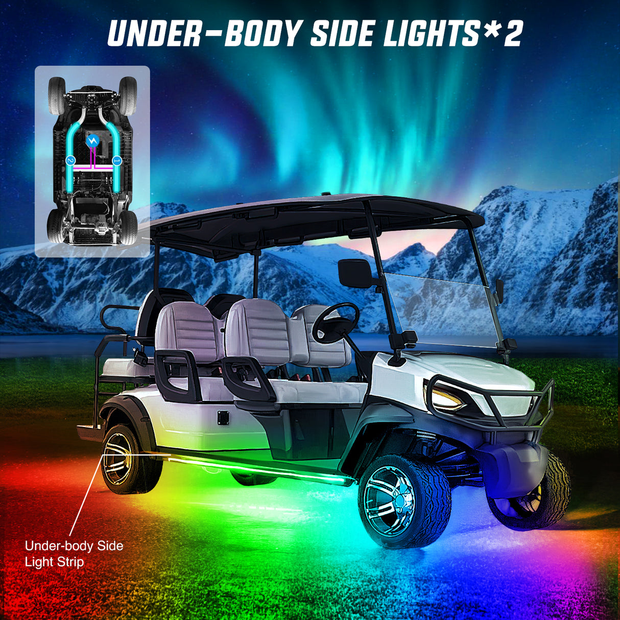 2Pcs Golf Cart Underglow Light Kit for EZGO Yamaha Club Car