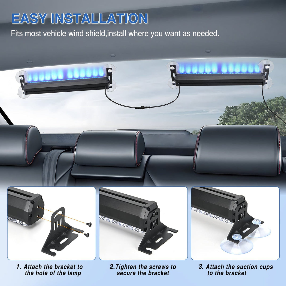 Nilight 24LED Emergency Strobe Traffic Advisor Light Bar 2 in 1 Blue Dash Warning Safety Flashing Lights Front/Rear Windshield Construction Lights for Trucks Cars Plow Police Firefighter Vehicles