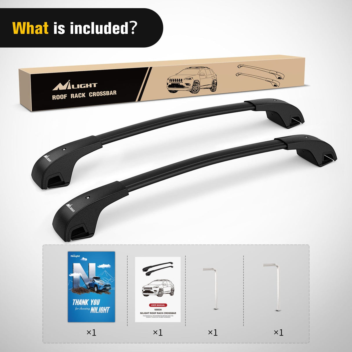 Nilight Aluminum Roof Rack Cross Bars Fit for Jeep Cherokee 2014-2023