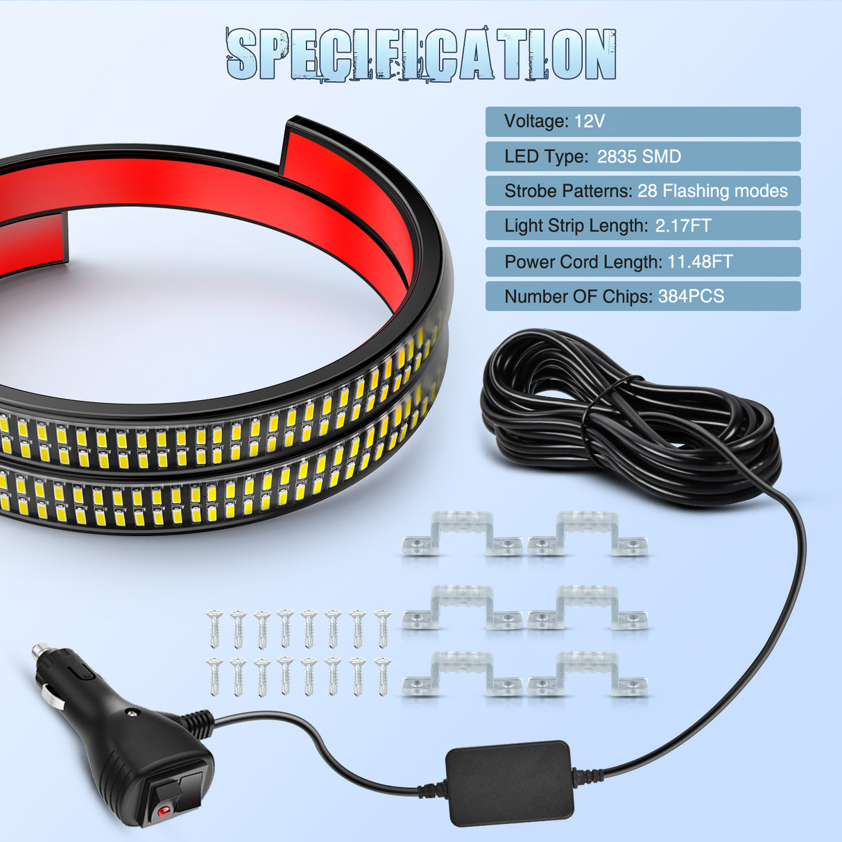 Nilight 2PCS 24 inch Truck Grill Strobe Lights Strip 384 LED Emergency Light White Flexible Side Flashing Warning Caution Safety Waterproof Lighting Kit for Trucks Tow Plow Construction Vehicles