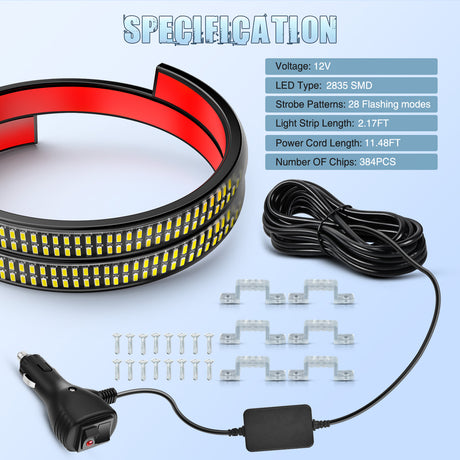 Nilight 2PCS 24 inch Truck Grill Strobe Lights Strip 384 LED Emergency Light White Flexible Side Flashing Warning Caution Safety Waterproof Lighting Kit for Trucks Tow Plow Construction Vehicles