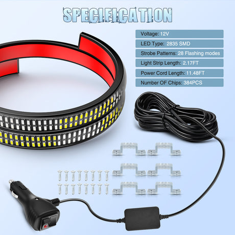 Nilight 2PCS 24 inch Truck Grille Strobe Lights Strip 384 LED Emergency Light Blue White Flexible Side Flashing Warning Caution Safety Waterproof Lighting Kit for Trucks Tow Plow Construction Vehicles
