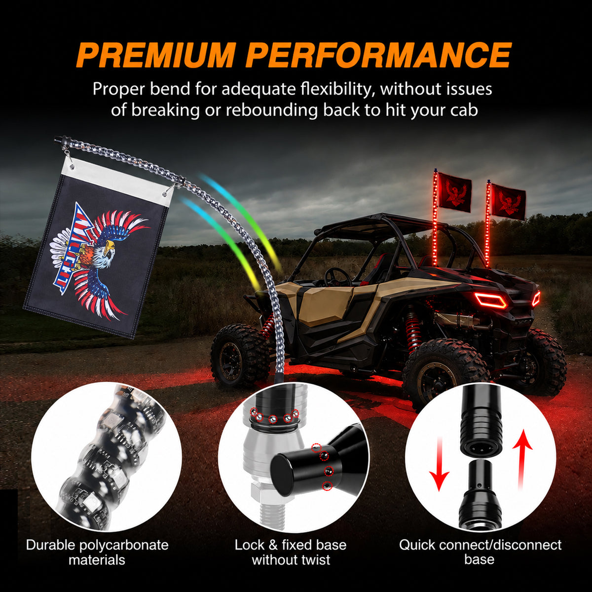 2Pcs 2FT Spiral Antenna Bluetooth Remote App Control Led Whip Light | 10FT Wire 5Pin Switch
