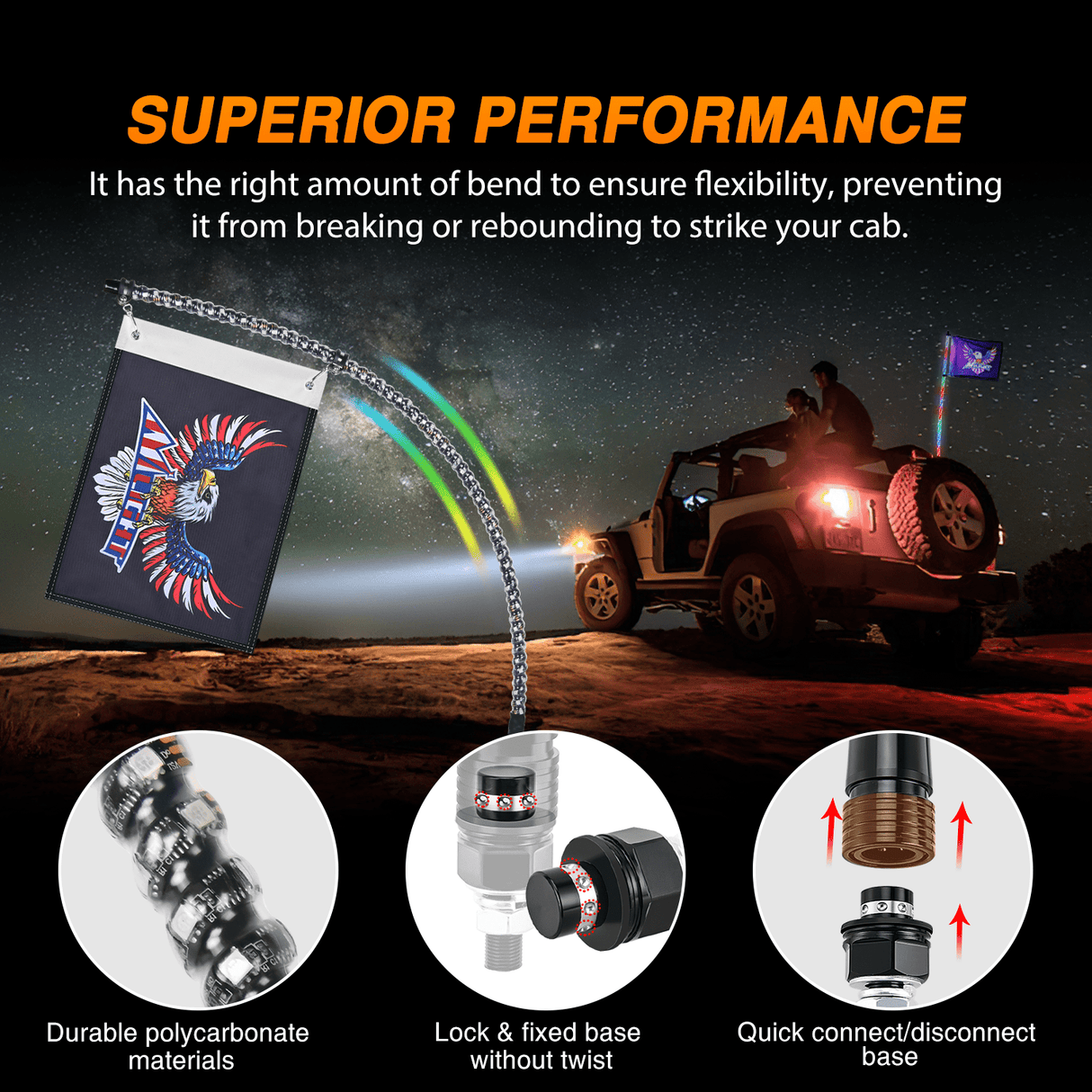 Nilight RGB Whip Light 1PC 5FT Lighted Antenna Whips with Remote & App Control DIY Chasing Patterns Brake Reverse Lights for ATV UTV Polaris RZR Can-am Dune Buggy Pickup Trucks Jeep