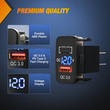 12V USB Charger PD Type C and QC 3.0 Car USB Quick Charge with LED Voltmeter Nilight