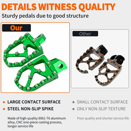 Nilight Motorcycle Foot Pegs Dirt Bike Footpegs Fit for Kawasaki KDX200 1995-2005 KDX200R 1997-2001 KDX220R 2002-2005 KDX250 1991-1994 KX125 KX250 KX500 Heavy Duty CNC Foot Rests Pegs Pedal, Green