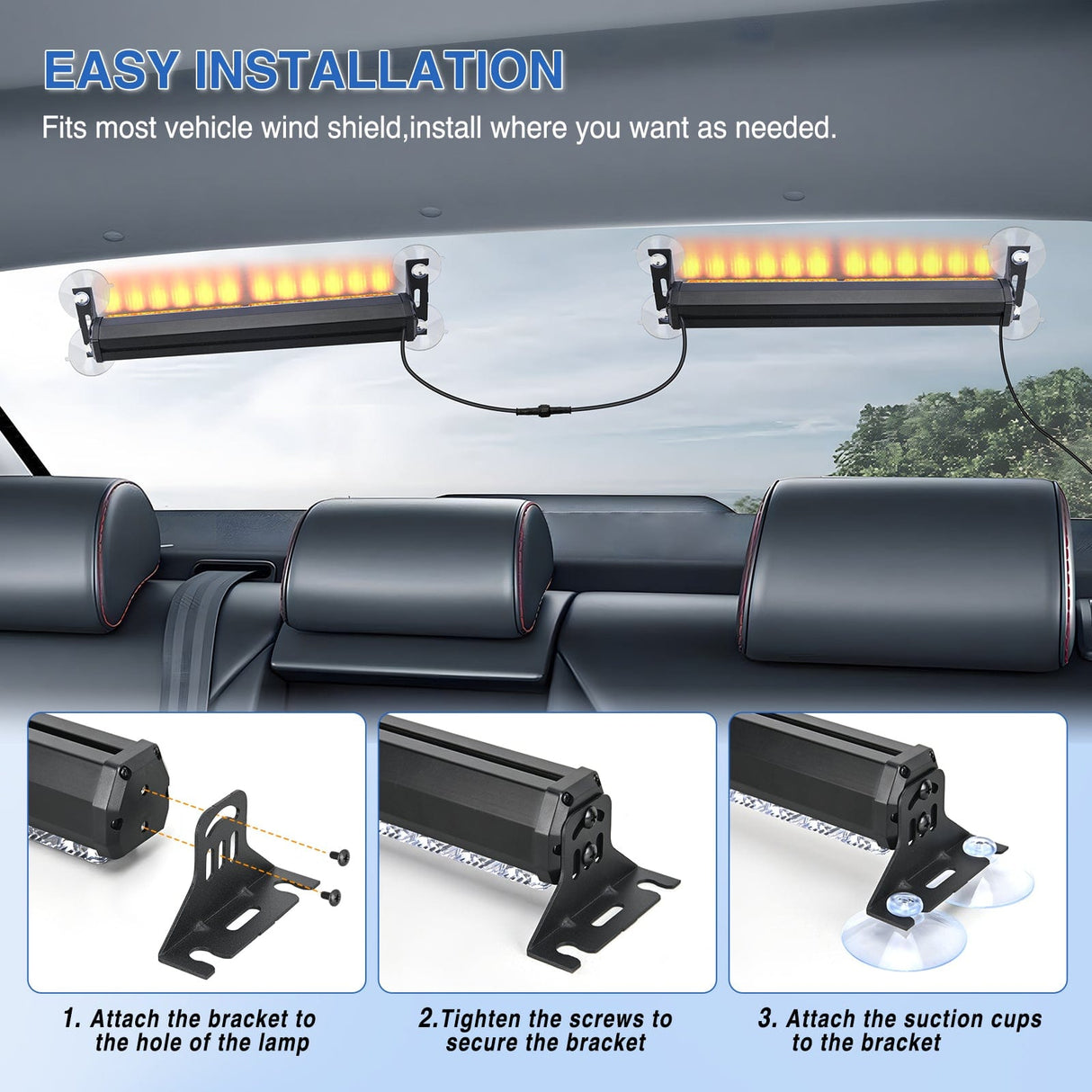 Nilight 24LED Emergency Strobe Traffic Advisor Light Bar 2 in 1 Amber Dash Warning Safety Flashing Lights Front/Rear Windshield Construction Lights for Trucks Cars Plow Police Firefighter Vehicles