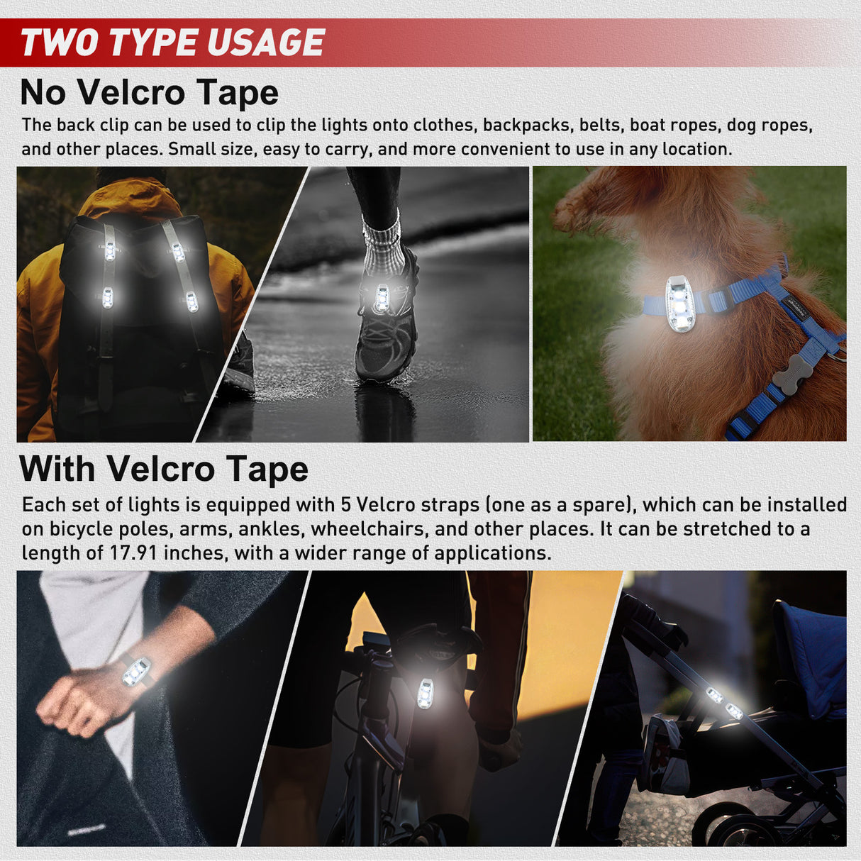 LED Safety Light 4PCS White Marine Navigation Bike Tail Lights Three Modes Waterproof Reflective Gear Clip On Flash Strobe Indicator Lamp for Night Boating Fishing Cycling Jogging