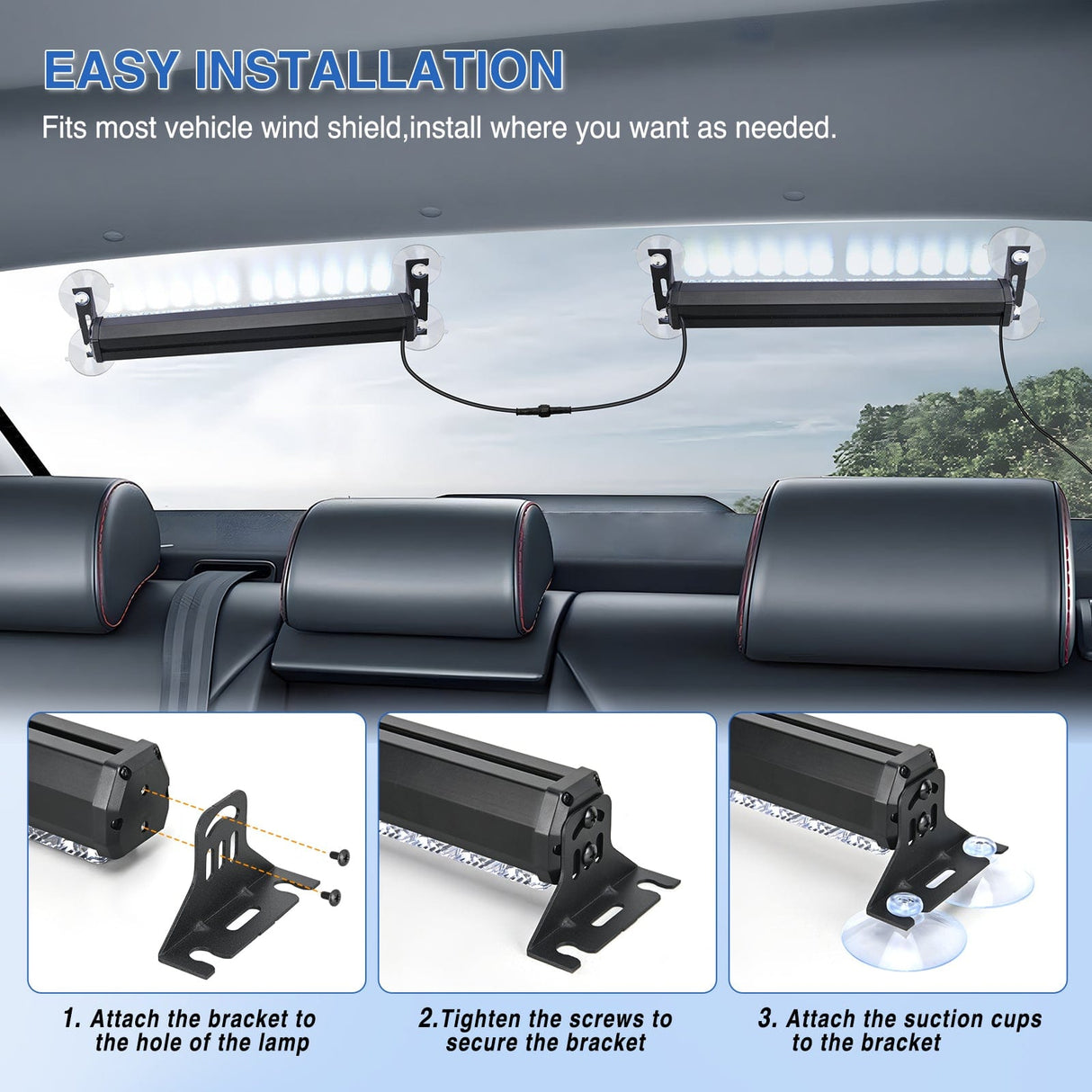 Nilight 24LED Emergency Strobe Traffic Advisor Light Bar 2 in 1 White Dash Warning Safety Flashing Lights Front/Rear Windshield Construction Lights for Trucks Cars Plow Police Firefighter Vehicles