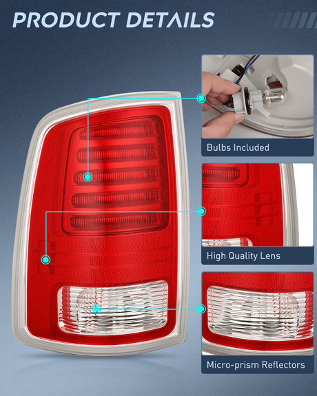 Nilight Taillight Assembly Compatible with 2013 2014 2015 2016 2017 2018 Dodge Ram 1500 2014-2018 Ram 2500 3500 LED Style Driver Side Rear Tail Light with Bulbs