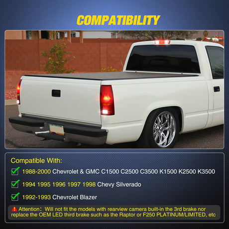 Nilight Third Brake Light Tail High Mount 3rd Stop Cargo Reverse Lights Red Lens Compatible with Chevy GMC C/K Series 1500 2500 3500 1988-2000 Chevrolet Blazer 1992 1993 Chevy Silverado 1994-1998