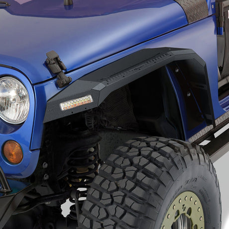 Nilight 2007 2008 2009 2010 2011 2012 2013 2014 2015 2016 2017 2018 Jeep Wrangler JK 2/4 Door Wide Flat Front Fender Flares w/LED Lights Turn Signal Lights DRL