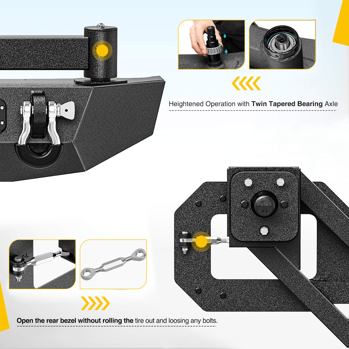 Front Bumper 2018 2019 2020 2021 2022 2023 2024 Jeep Wrangler JL JLU Unlimited (2/4 Doors) Rear Bumper Spare Tire Carrier 2inch Hitch Receiver License Plate Bracket 2 LED Lights D-rings
