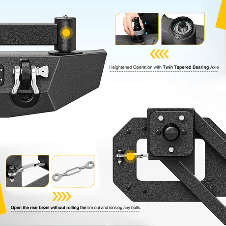 Front Bumper 2018 2019 2020 2021 2022 2023 2024 Jeep Wrangler JL JLU Unlimited (2/4 Doors) Rear Bumper Spare Tire Carrier 2inch Hitch Receiver License Plate Bracket 2 LED Lights D-rings