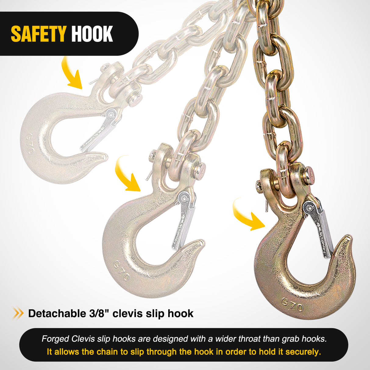 Nilight 3/8Inch X 35Inch Trailer Safety Chain 2pcs Grade 70 Towing Chain with Clevis Snap Hooks 26400lbs Break Strength use for Trailer, RV,and Boat Towing and Gooseneck Couplers