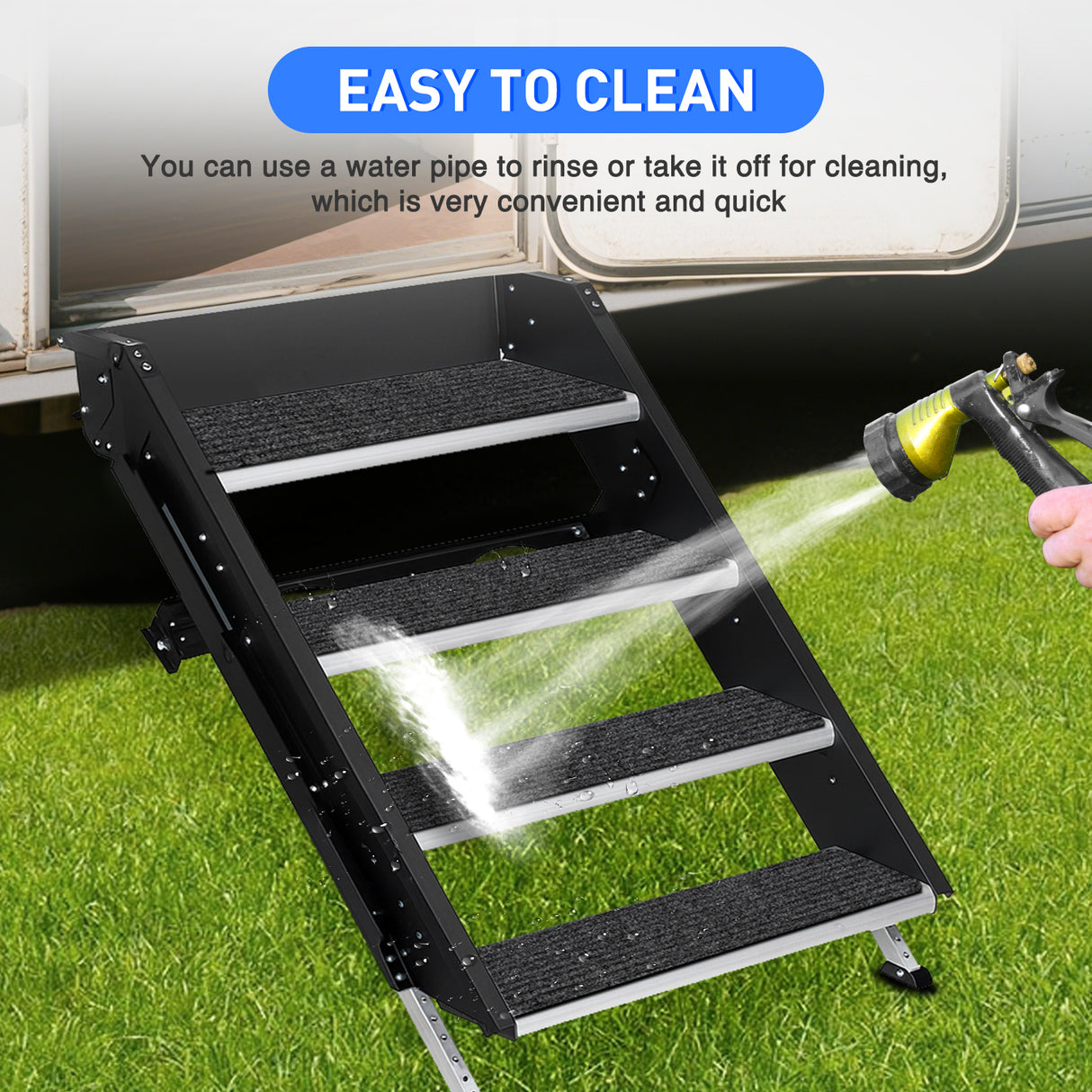 Nilight RV Step Covers 4 Pack 24 x 7.5 inches, Non Slip Camper Steps RV Step Rug with Hook & Loop Works on Electrical & Manual RV Stairs Carpet Rug for Mobile Home Camper Trailers Steps Outside, Gray