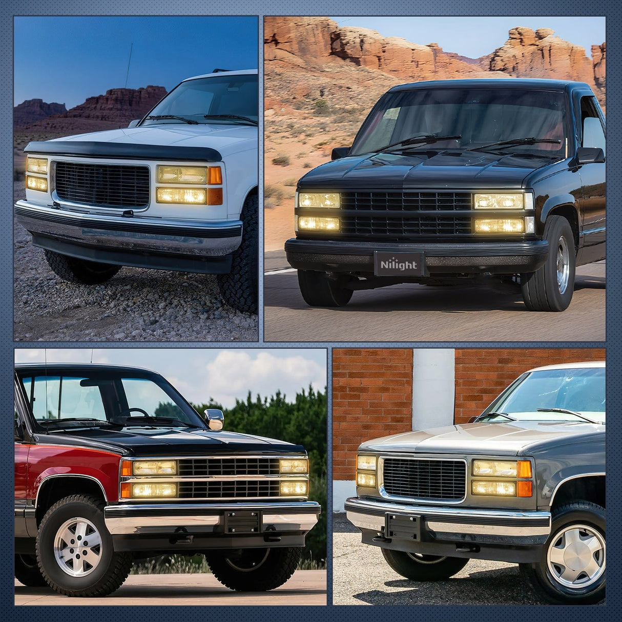 Nilight Headlight Assembly Compatible with 1988 1989 1990 1991 1992 1993 1994 1995 1996 1997 1998 Chevrolet GMC C10 C/K 1988-1999 Silverado Suburban Sierra Blazer Tahoe Yukon Smoke Lens Bumper Lights