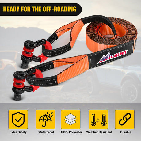 Shackle Recovery Ring 3 x 20Inch Recovery Tow Strap with Anti-Theft D-Ring Shackles
