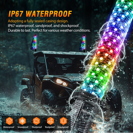 Nilight 2Pcs 2FT Spiral Antenna Bluetooth Remote App Control Led Fat Whip Light