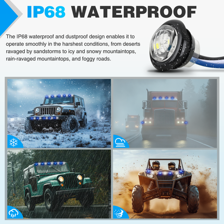 Nilight 3/4Inch Dual Color Marker Light 10PCS Blue to White Auxiliary Side Marker Bullet Clearance Indicator Lights 3 Plug Connector IP68 Waterproof for Trailer Truck Pickup Camper RV ATV UTV Van Bus