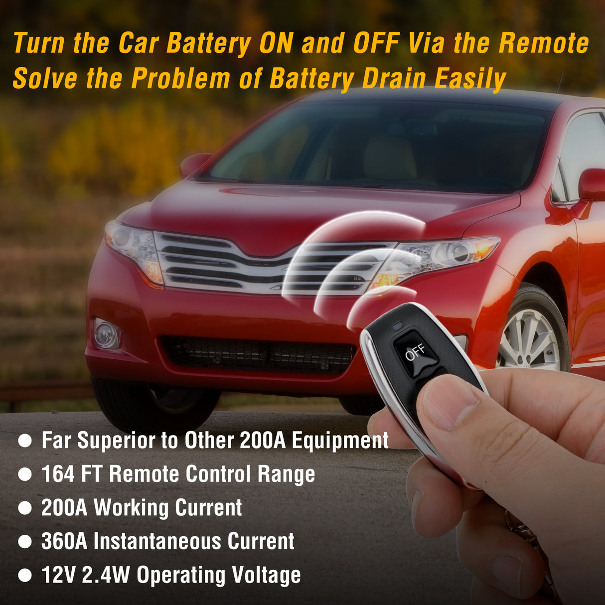 Remote Battery Disconnect Switch 12V 200A Car Anti-Theft Kill Switches Upgrade Prevent Power Drain with Wireless Remote Control Relay Fobs for Auto Truck RV Boat