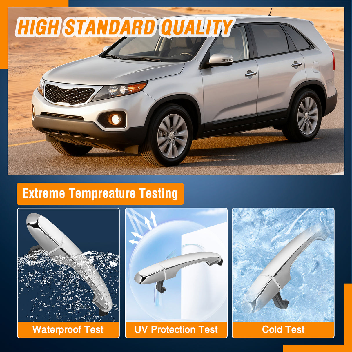 Exterior Door Handle Rear Right Passenger Side Compatible with 2011 2012 2013 2014 2015 Kia Sorento Upgraded Chrome Outside Car Door Handles Silver Finish Replaces OEM# 826512P010, 836622P010