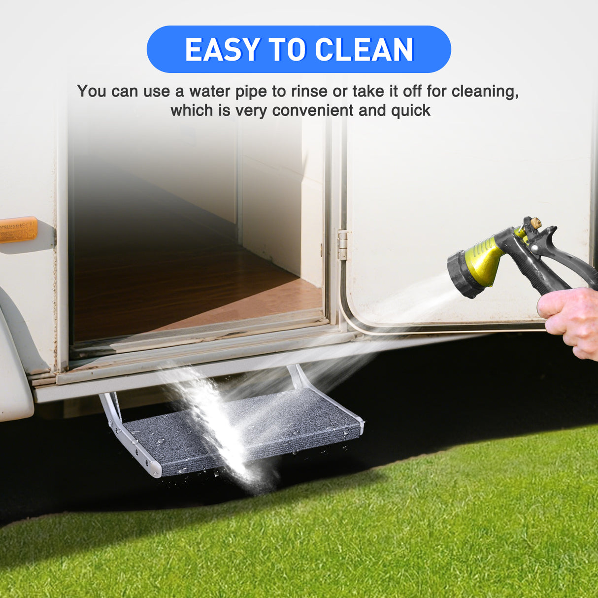 Nilight RV Step Covers 1 Pack 18 inch, Fits 8-11Inch Deep Camper Steps Adjustable Wrap Around RV Step Rug with Spring Works on Electrical & Manual RV Stairs Carpet for Camper Trailers Steps Outside, Gray