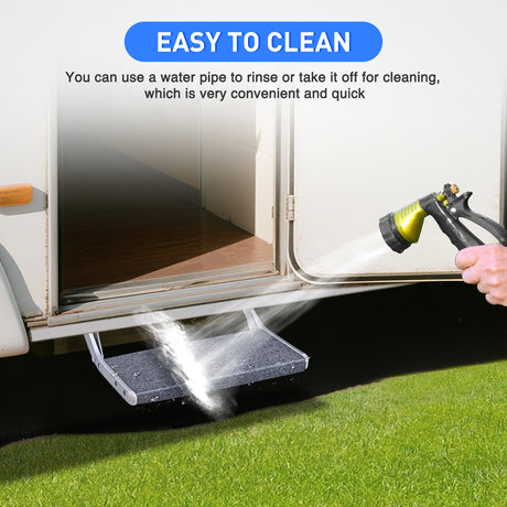 Nilight RV Step Covers 1 Pack 18 inch, Fits 8-11Inch Deep Camper Steps Adjustable Wrap Around RV Step Rug with Spring Works on Electrical & Manual RV Stairs Carpet for Camper Trailers Steps Outside, Gray