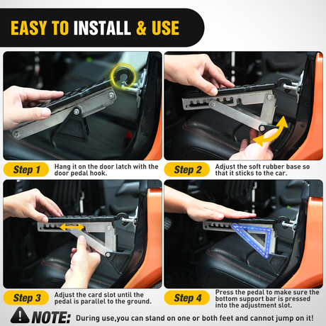 Nilight Car Door Step Universal Aluminum Latch Step for Car Roof Access Portable Folding Car Door Latch Hook Step Multi-Adjustable Both Feet Stand Pedal Max Load 500 Lbs for Truck SUV Vehicles, Black