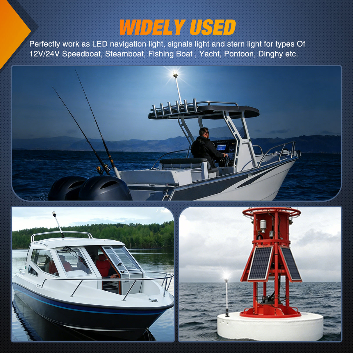LED Work Light 24 Inch White Folding Stern Light for Marine Boats