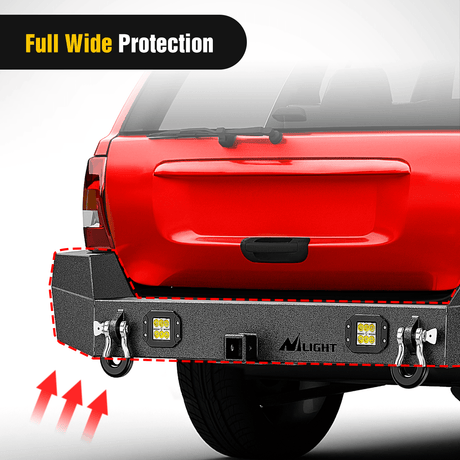 Rear Bumper 1999 2000 2001 2002 2003 2004 Jeep Grand Cherokee WJ Rear Bumper 2inch Hitch Receiver 18W LED Light Pods D-rings Textured Black Solid Steel