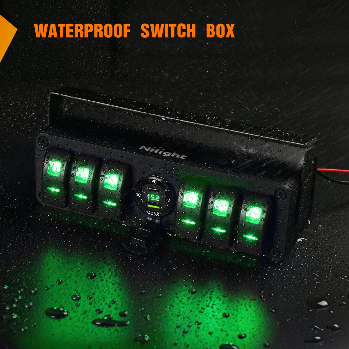 4Gang Aluminum ON/Off Rocker Switch Box w/ QC 3.0 Dual USB Charger Voltmeter