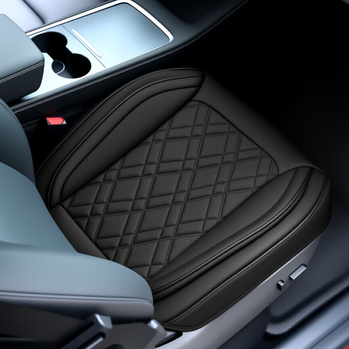 Car Seat Cushion Cover Black Leather Front Seats with Wings Waterproof and Anti-Slip with Storage Bag Wrapped Bottom Suitable for Cars Sedan Van SUV Truck