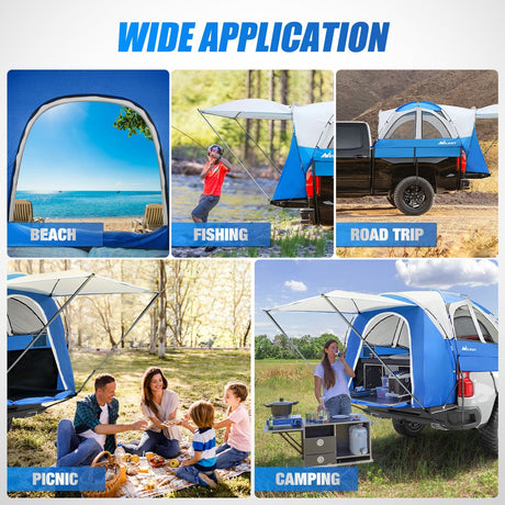 Trunk Bed Cover Truck Bed Tent 5.0-5.5FT Pickup Truck Tents with Removable Awning Waterproof PU2000mm Double Layer Rainfly Storage Bag 2-Person Sleeping Tailgate Bed Tents for Camping Travel Outdoor,Blue Grey