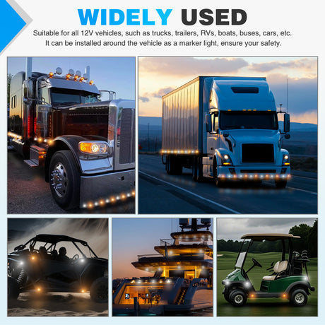 Nilight 3/4Inch Dual Color Marker Light 10PCS Amber to White Turn Signal Auxiliary Side Marker Clearance Indicator Bullet Lights 3 Plug IP68 Waterproof for Trailer Truck Pickup Camper RV ATV UTV Van Bus