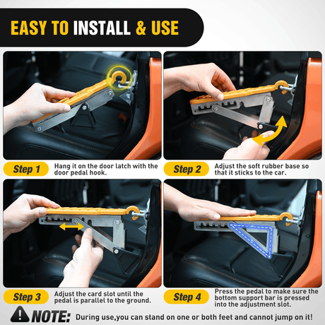 Mounting Accessory Car Door Step Universal Aluminum Latch Step for Car Roof Access Portable Folding Car Door Latch Hook Step Multi-Adjustable Both Feet Stand Pedal Max Load 500 Lbs for Truck Suv Vehicles, Yellow